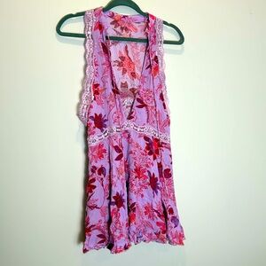FREE PEOPLE Intimately Floral Voile & Lace Trim Flowy Slip Dress Small